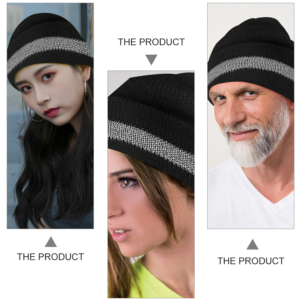 

Knitted Hat Acrylic Green Reflective Strip Warm Autumn Winter Riding Cap Unisex Outdoor Walking Fishing