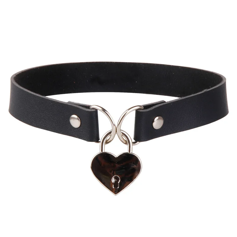 Eenvoudige Punk Gothic Heart Lock Choker Ketting Binding Vrouwen Exotische Fetish Bdsm Bondage Clubwear Verleiding Sexy Accessoires