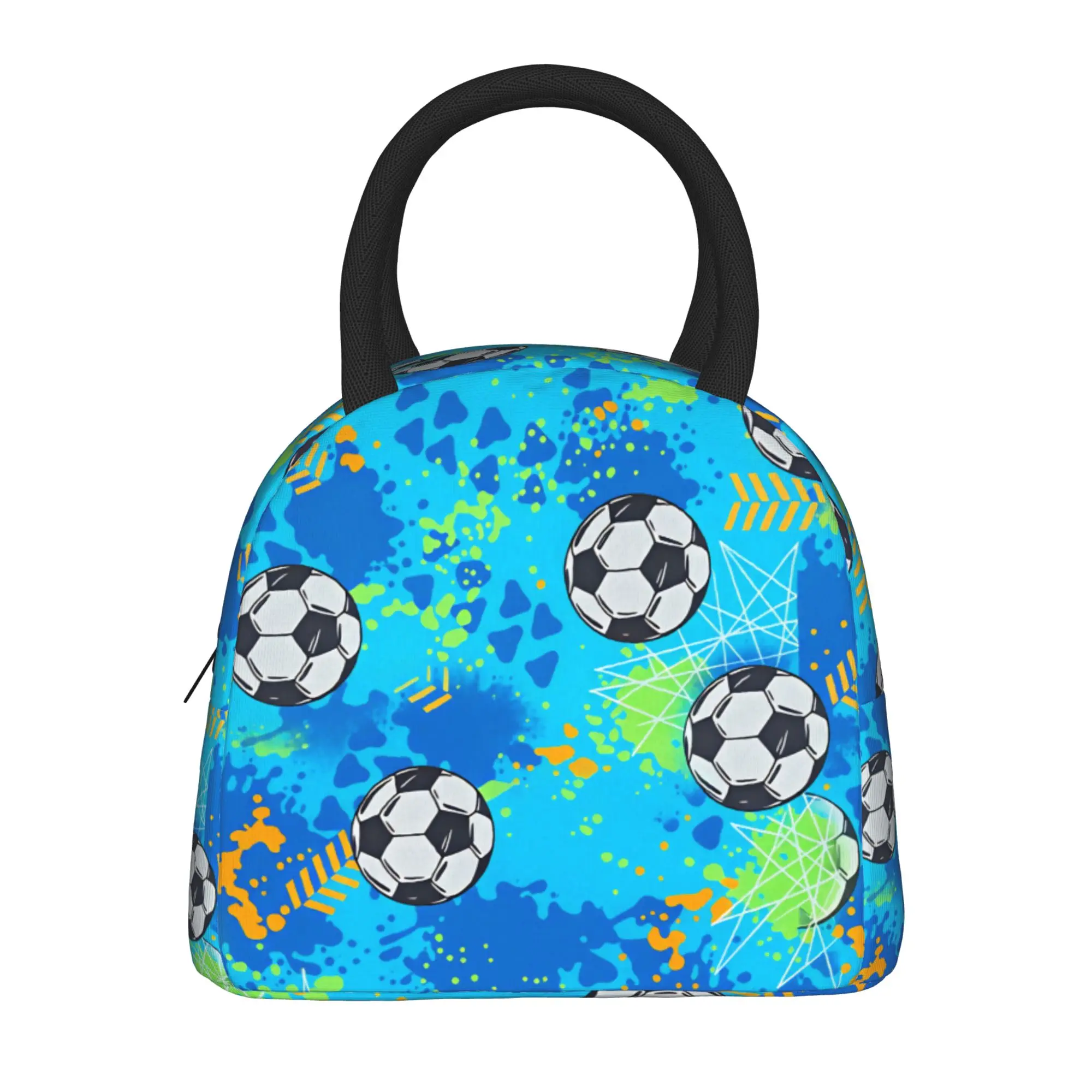 Football Soccer Game With Green Field Lunch Bag For Adult Lunch Box Travel Cooler Bag Portable Oxford Thermal Tote Handbags