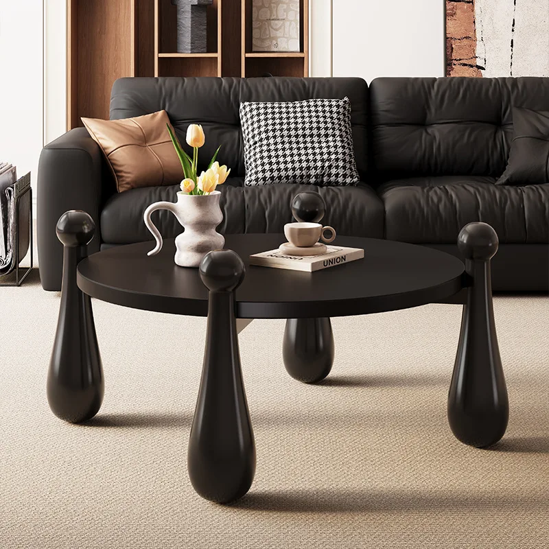 Modern simple bowling solid wood round coffee table balcony tea table small apartment living room coffee table cross-border fore