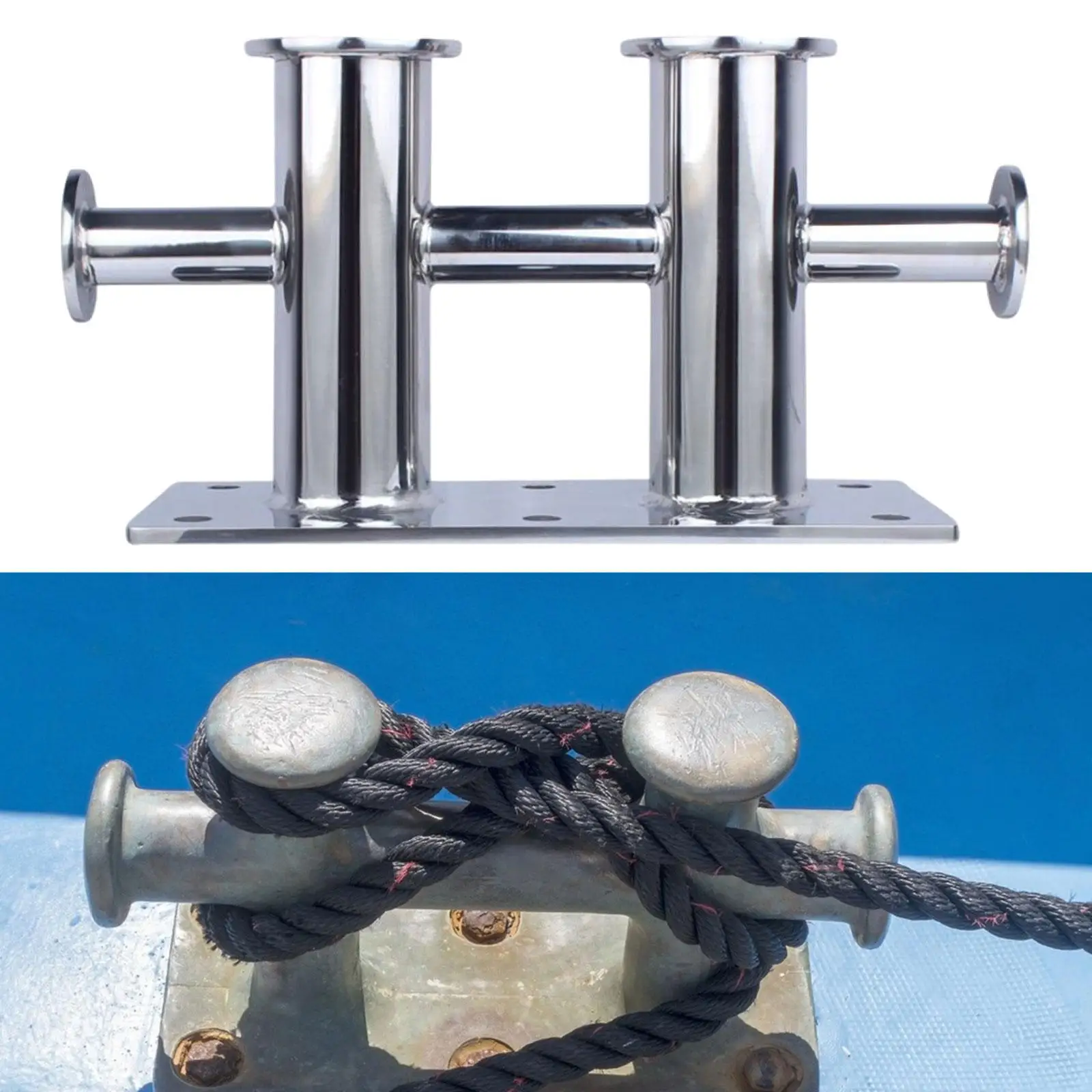 

Double Cross Bollard Sturdy Silver Professional Marine Bollard Cleat Mooring Bitt Boat Accessories for Yachts Fishing Boats