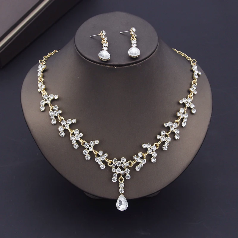 Gold Color Bride Jewelry Sets for Women Luxury Choker Necklace Earrings Wedding Dress Bridal Necklace Sets Fashion