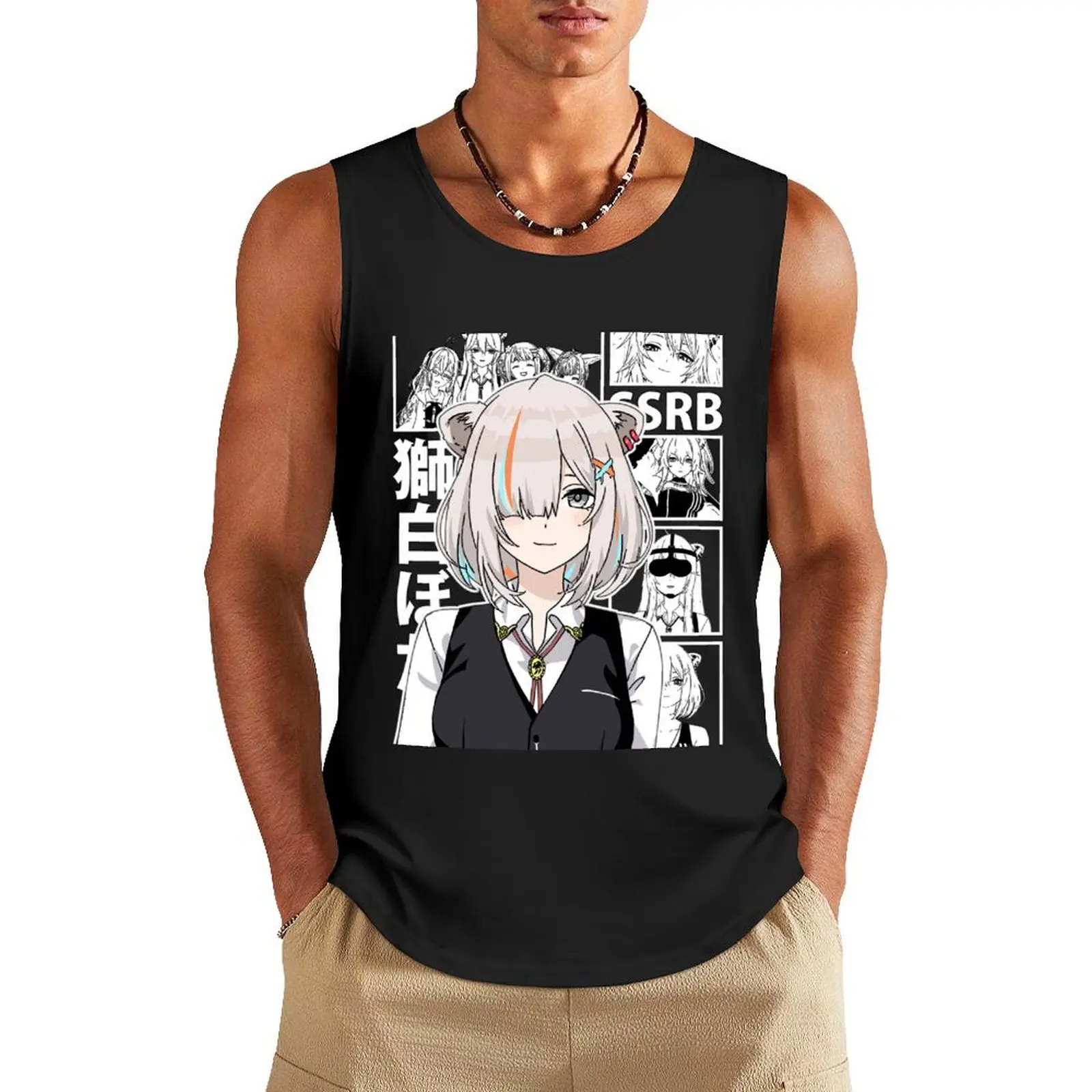 Hololive Shishiro Botan Short Hair Tank Top Men's clothing Gym t-shirt man Sleeveless men t shirt gym