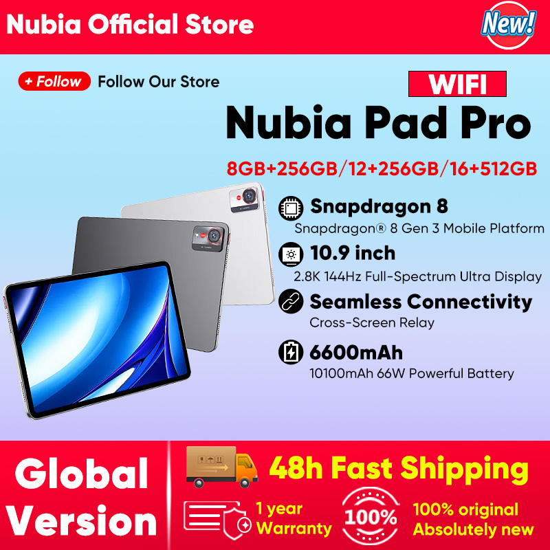  Nubia Pad Pro WIFI Snapdragon 8 Gen3 10.9'' 2.8K 144Hz Display 10100Mah Battery 66W Fast Charger 20MP+13MP Bluetooth 5.3 