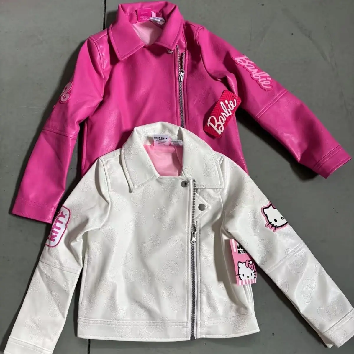 

Sanrio Kawaii Girls Children Jacket Barbie Hello Kitty Cartoon Fall New Leather Cozy Jacket Cute Cool Biker Jacket Birthday Gift