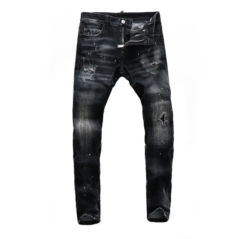 Street Fashion Men Jeans Retro Black Gray Elastic Slim Ripped Jeans Men High Quality Brand Designer Vintage Denim Pants Hombre