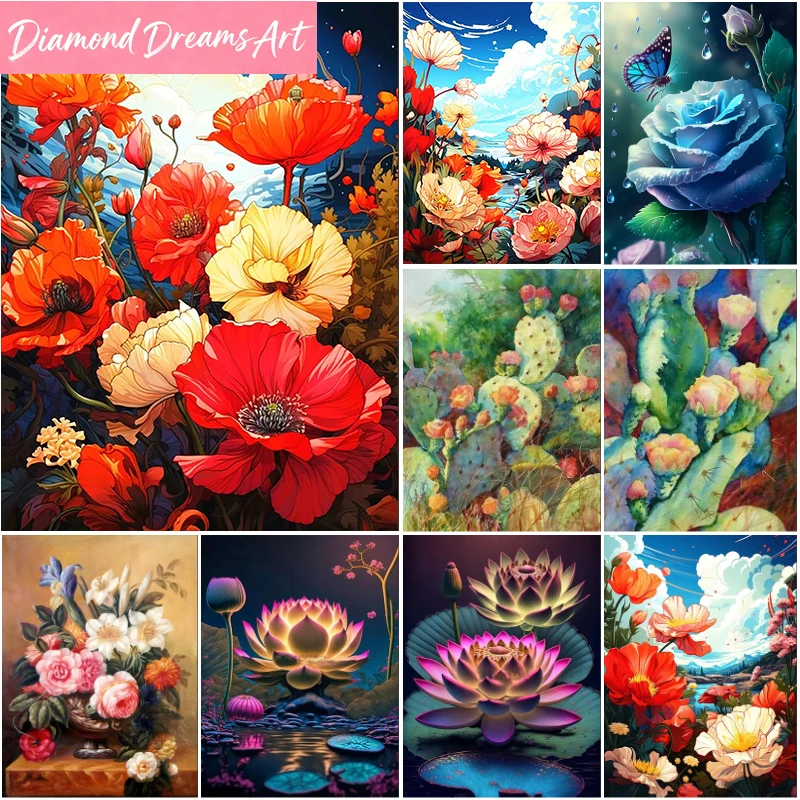 Blumen-Diamantmalerei 5D Landschafts-Diamantstickerei Landschaft Voll-Diamant-Mosaik-Kunstbild DIY Heimdekoration Gemälde