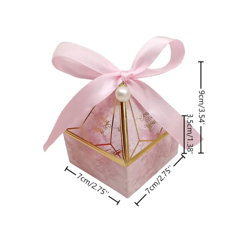 25/50Pcs Edelstein Turm Bronzing Papier Candy Box Mit Band Schokolade Hochzeit Geschenk Verpackung Box Für Baby Dusche event Party Versorgung – Detail 2