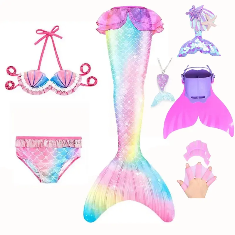 Cola de sirena nadadora para niñas, disfraz de princesa sirenita, aletas, accesorios de palamanos
