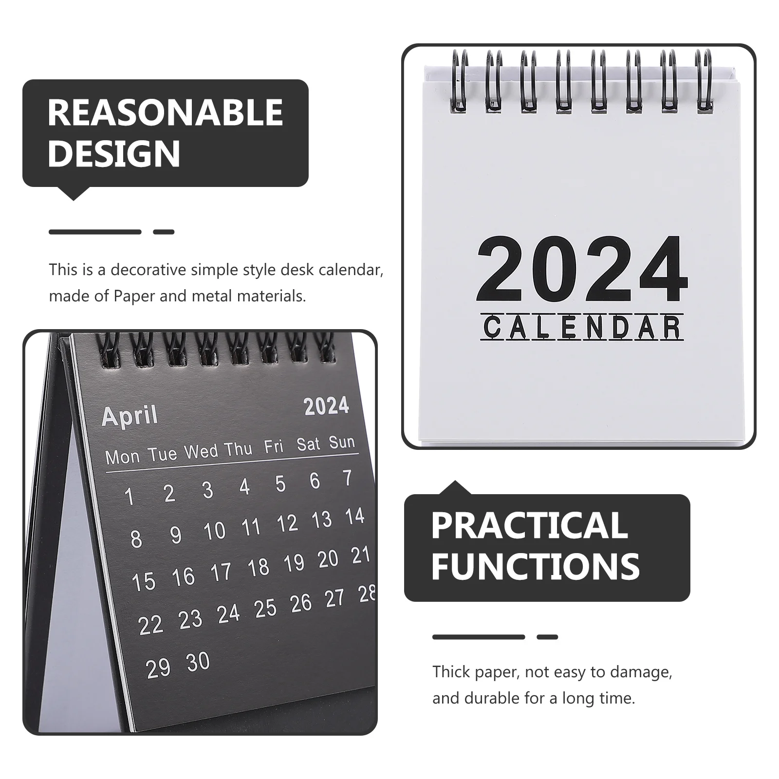 

2Pcs Desktop Mini Table Calendar 2024 Paper Metal Standing Coil Notebook Office Home Monthly Calendar Organizer