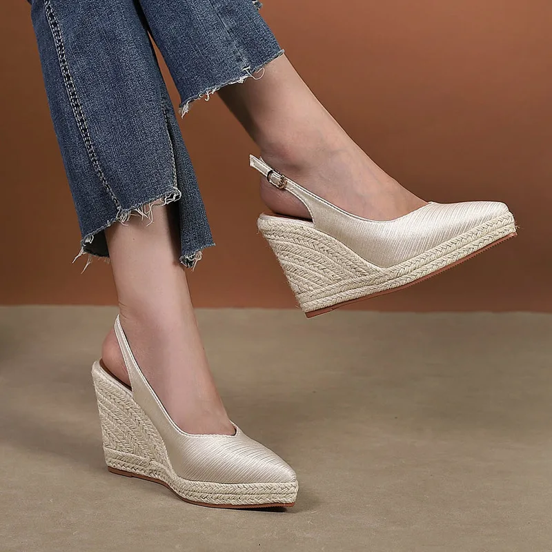 Zoccoli sandali con zeppa Sexy Med scarpe di paglia di grandi dimensioni donna tacchi estivi espadrillas piattaforma media grande ragazze fatte a