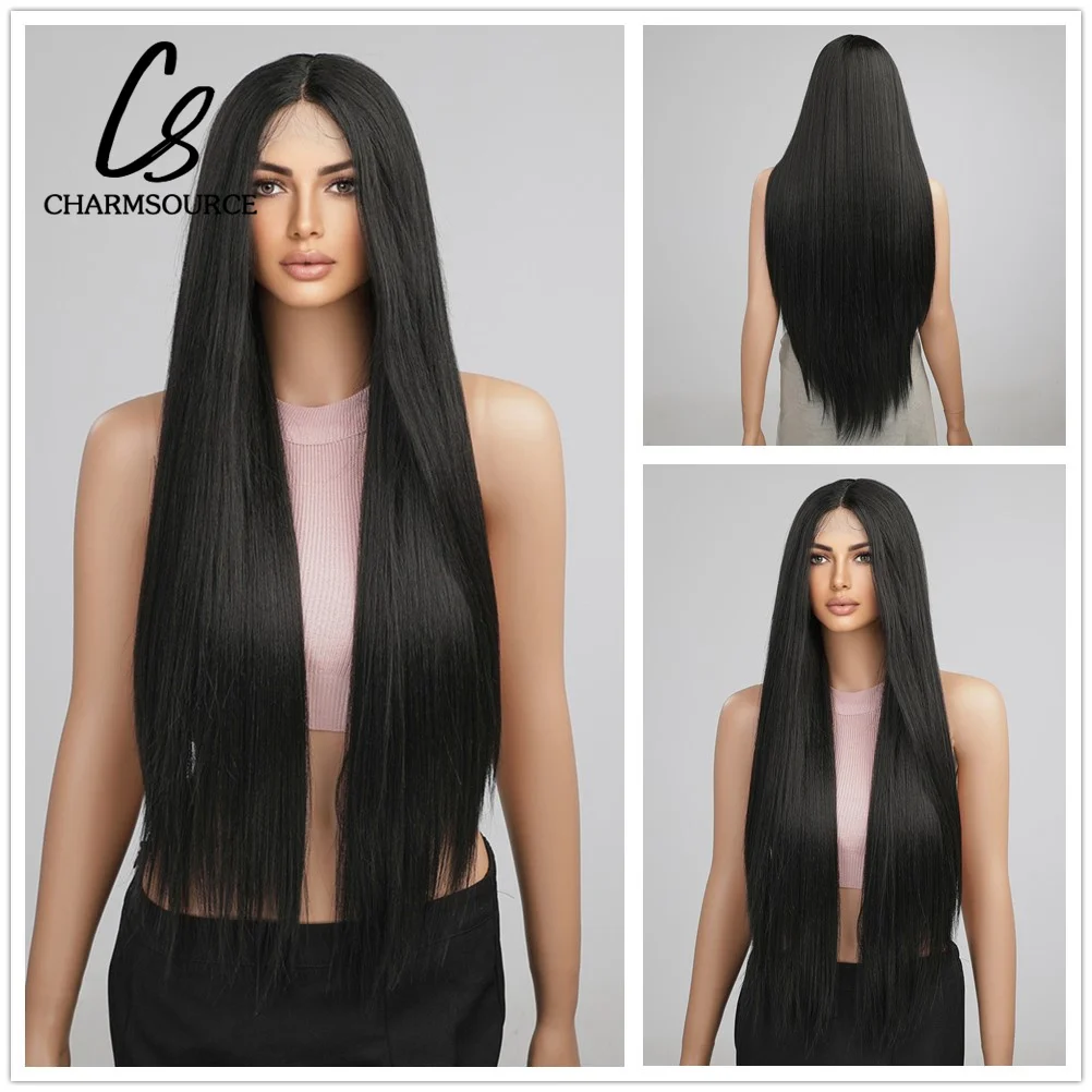 

CharmSource Lace Wig Black Long Straight Wigs Synthetic Lace Front Wigs for Women Hair Party Daily High Quality High Density