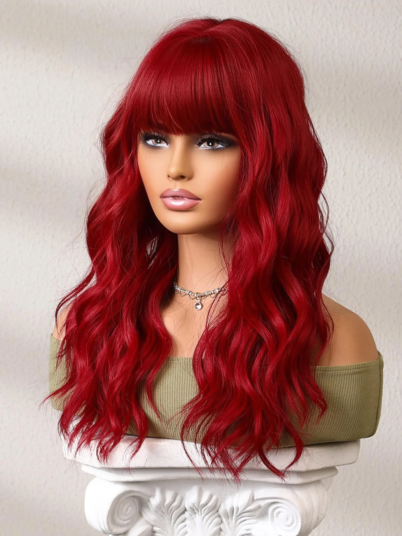 HENRY MARGU Red Curly Synthetic Wig for Women Long Red Hair Wigs with Bangs Soft Party Cosplay Wig Heat Resistant Wig Daily Use