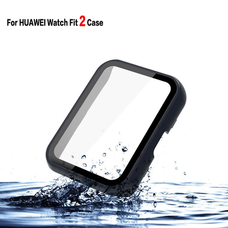 2 In 1 Case For Huawei Watch Fit 2 Full Coverage Bumper PC Hard Case Cover With High-quality Tempered Glass Screen Protector