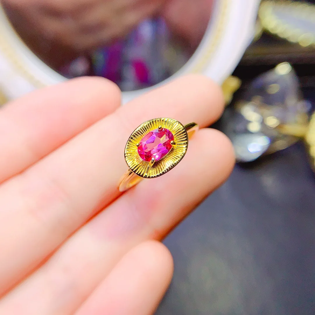 

5*7mm Natural Coated Pink Topaz Ring S925 Sterling Silver Certificate Design Fine Fashion Charm Weddings Jewelry for Women