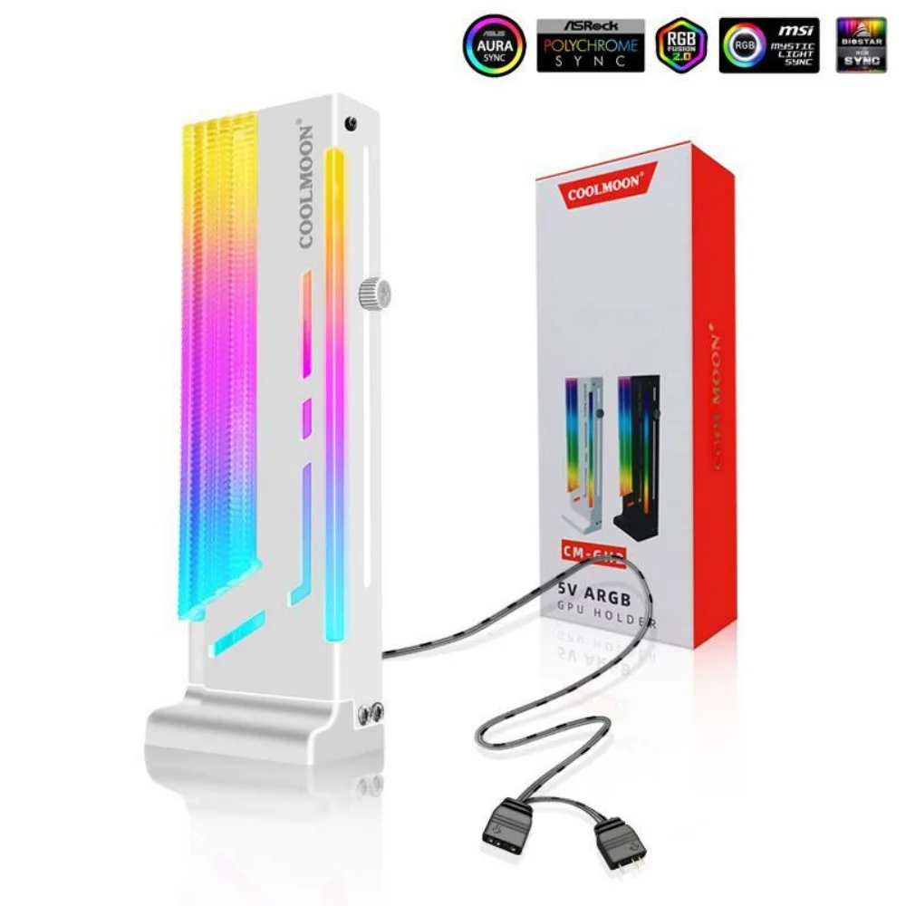 

Видеокарта ARGB, поддержка графического процессора, 5 В, 3-контактный адресный алюминиевый графический процессор, кронштейн для провисания видеокарты, регулируемая винтовая скоба, аксессуар для корпуса ПК