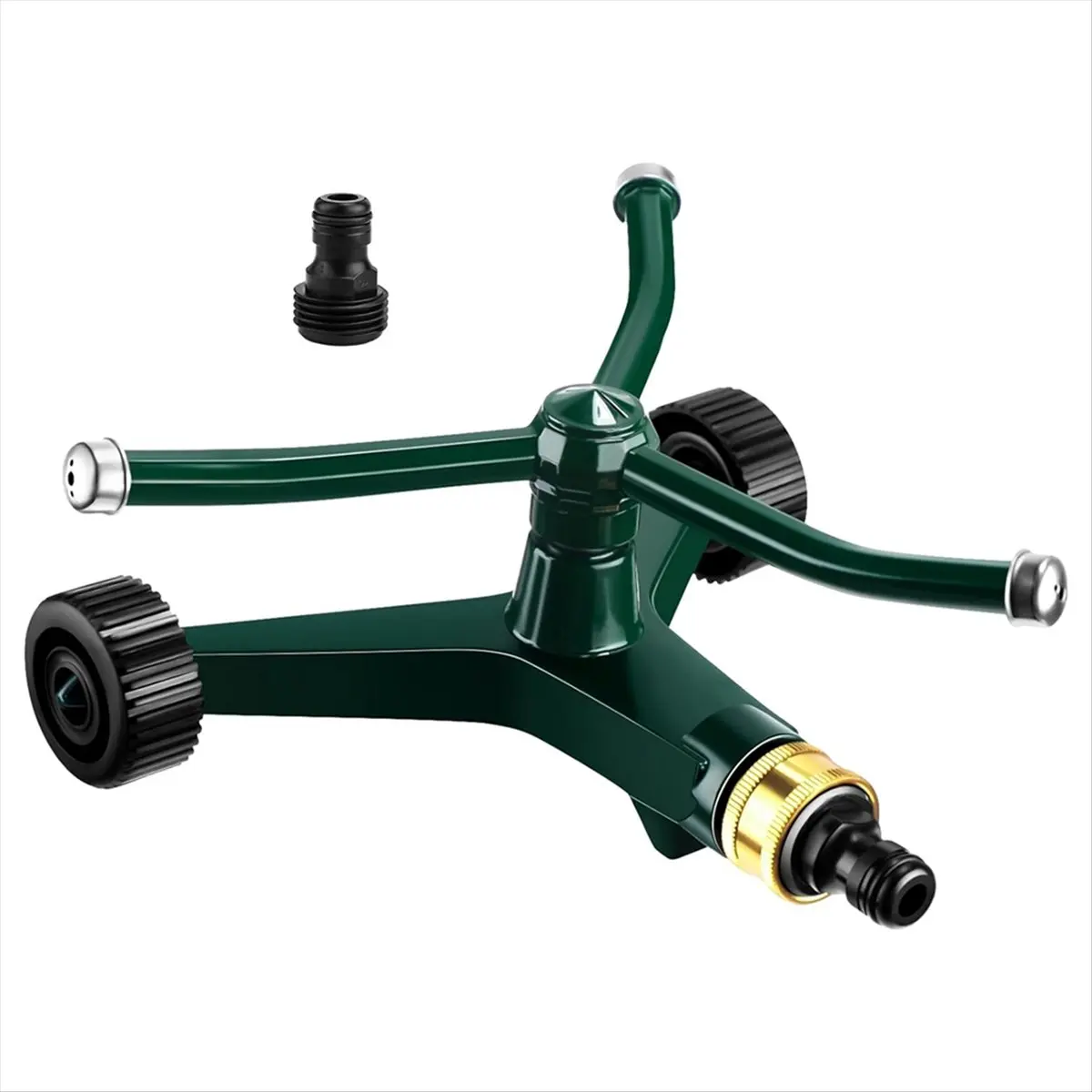 A24I Metal Rotary Lawn Sprinkler 3 Arm Heavy Duty 360 Degree Automatic Revolving Whirling Water Sprinkler with Wheeled Base