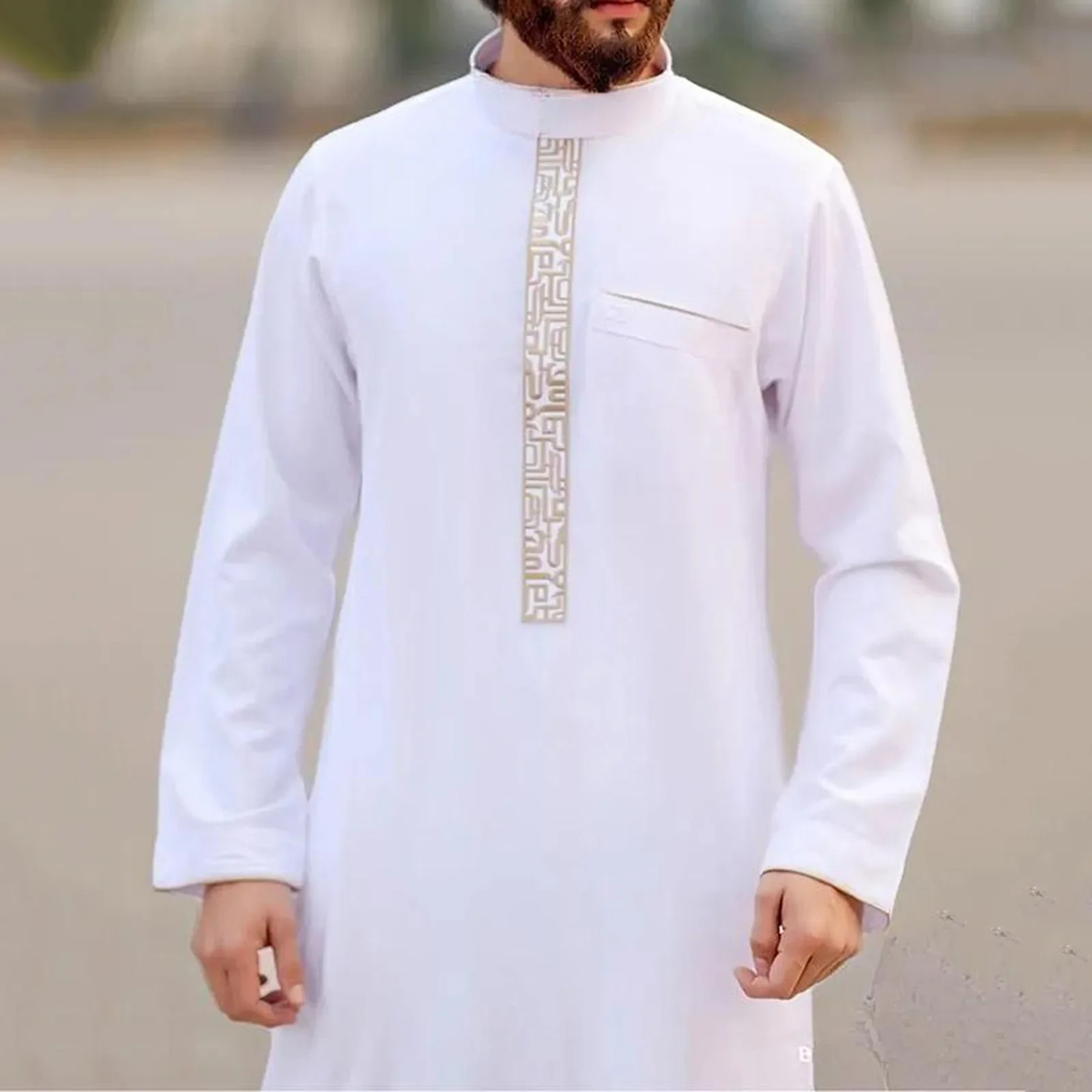 

Large Size Arab Robe Muslim Clothing Men's Solid Colour Long Sleeve Muslim Robe Vintage Embroidered Islamic Muslim Long Shirt