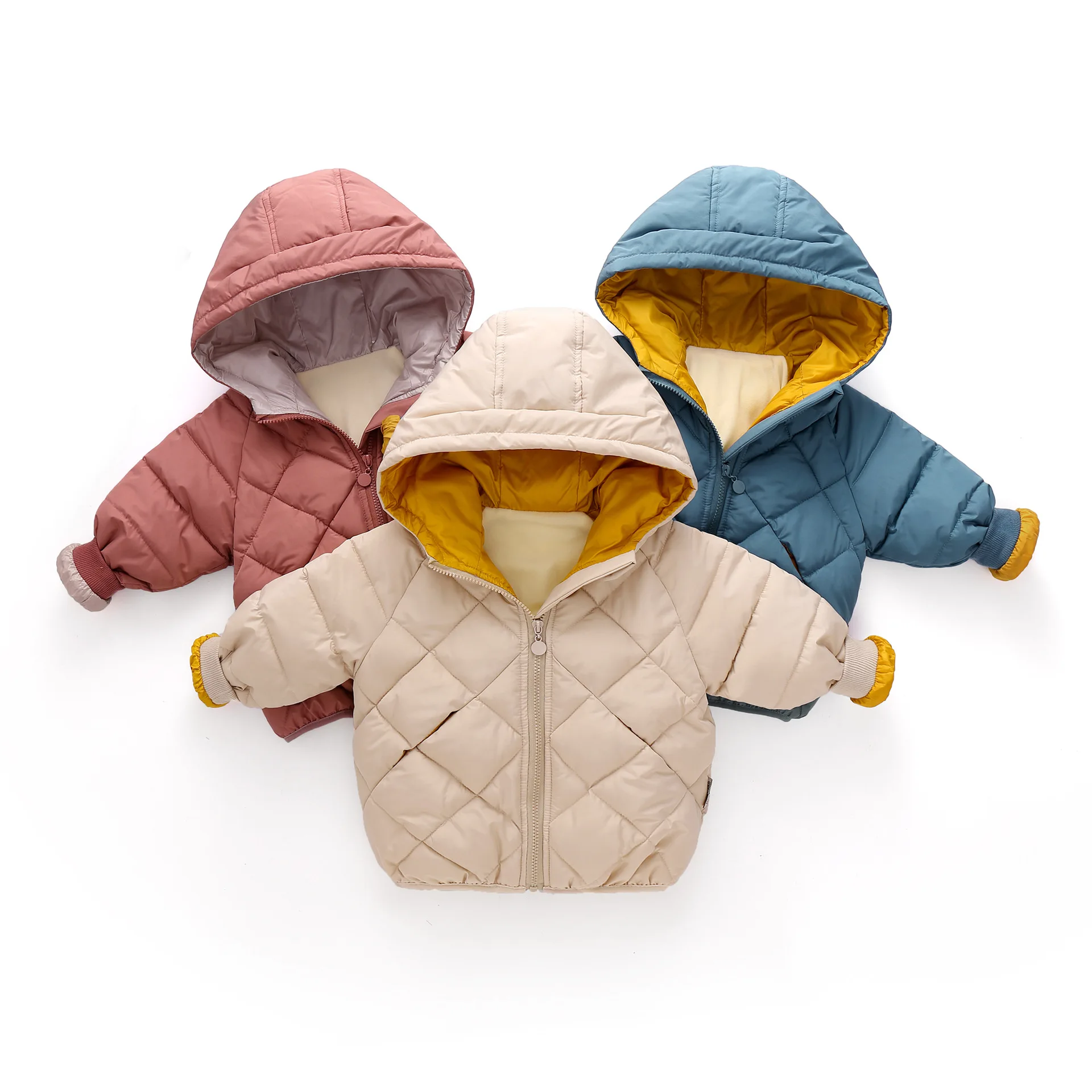 Autumn Winter Children Girl Down Jacket Cotton Padded Contrast Infant Baby Girls Parka Velvet Toddler Girl Hooded Outerwear Coat