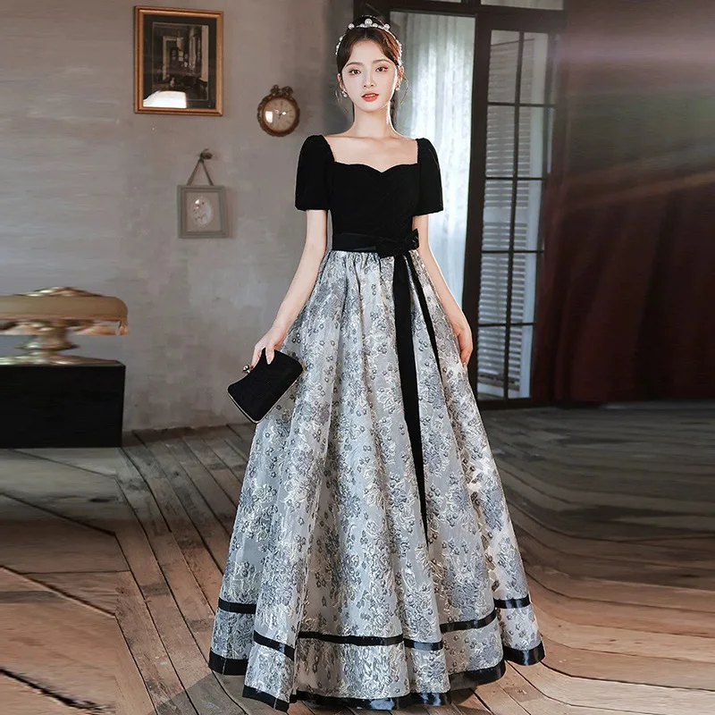 French Evening Dress for Women 2024 New Banquet Black Adult Ceremony Graduation Performance Art Exam Socialite Style