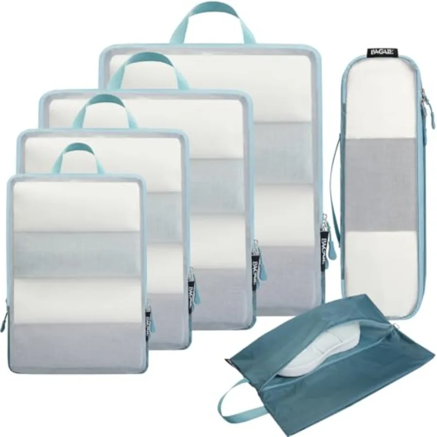 

6 Set Ultralight Compression Packing Cubes for Travel Luggage Organizer in Black with Efficient Space Saving Design