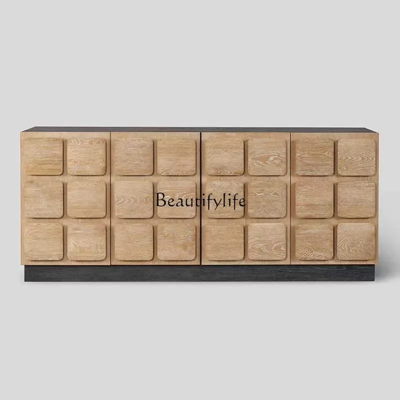 

ls 42Nordic solid wood furniture dining side cabinet, log color living room storage small apartment simple household side cabine