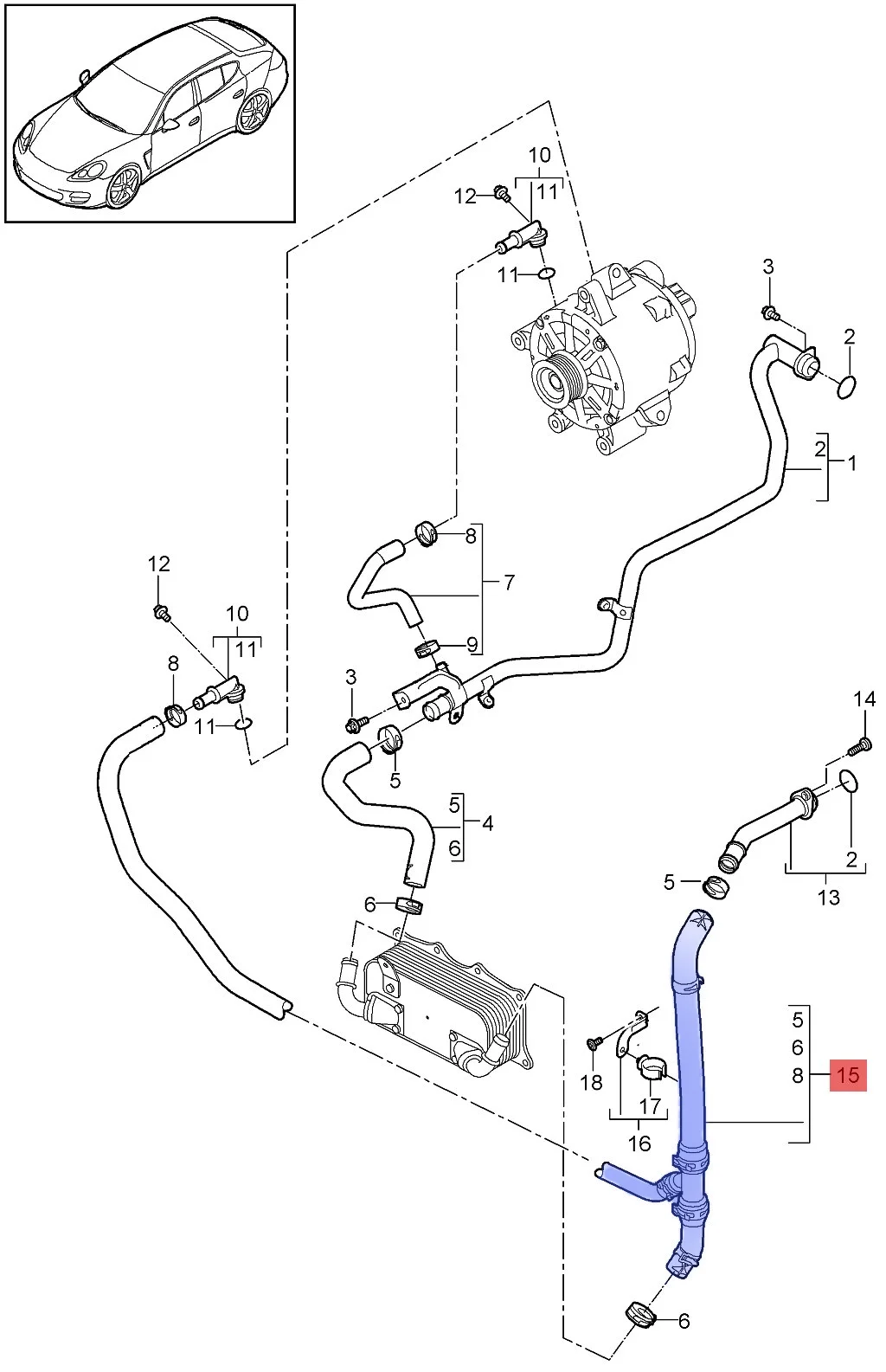 94610605122 Coolant hose (assembly) for Porsche Panamera 4 970 3.6L 2010 2013