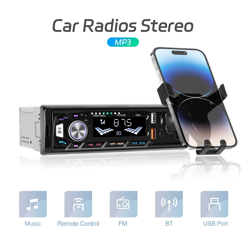 Car Radio Bluetooth Single Din Car Stereo, 1 Din Car Audio With Phone Holder, Support FM/MP3/AUX/USB/TF Card