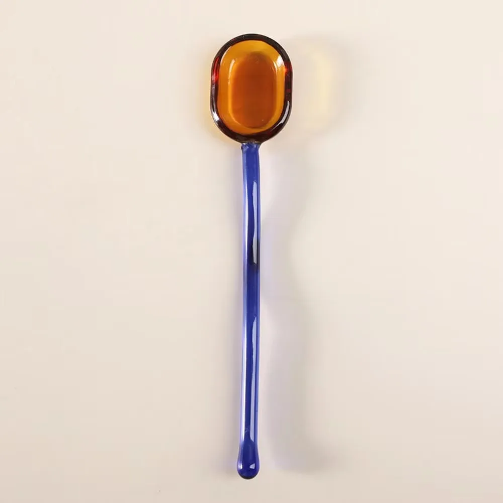 Transparent Glass Dessert Spoon Contrasting Color High Temperature Resistant Tea Spoons Long Handle Kitchen Supplies Milk Spoon