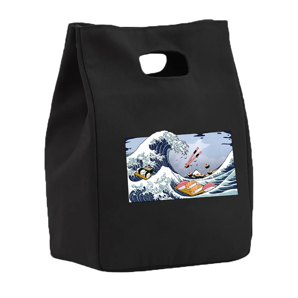 Thermal Canvas Lunch Bags for Women Cooler Bag Kids Insulated Lunch Bento Pack Food Picnic Bag Wave Pattern Lunch Bags for Work