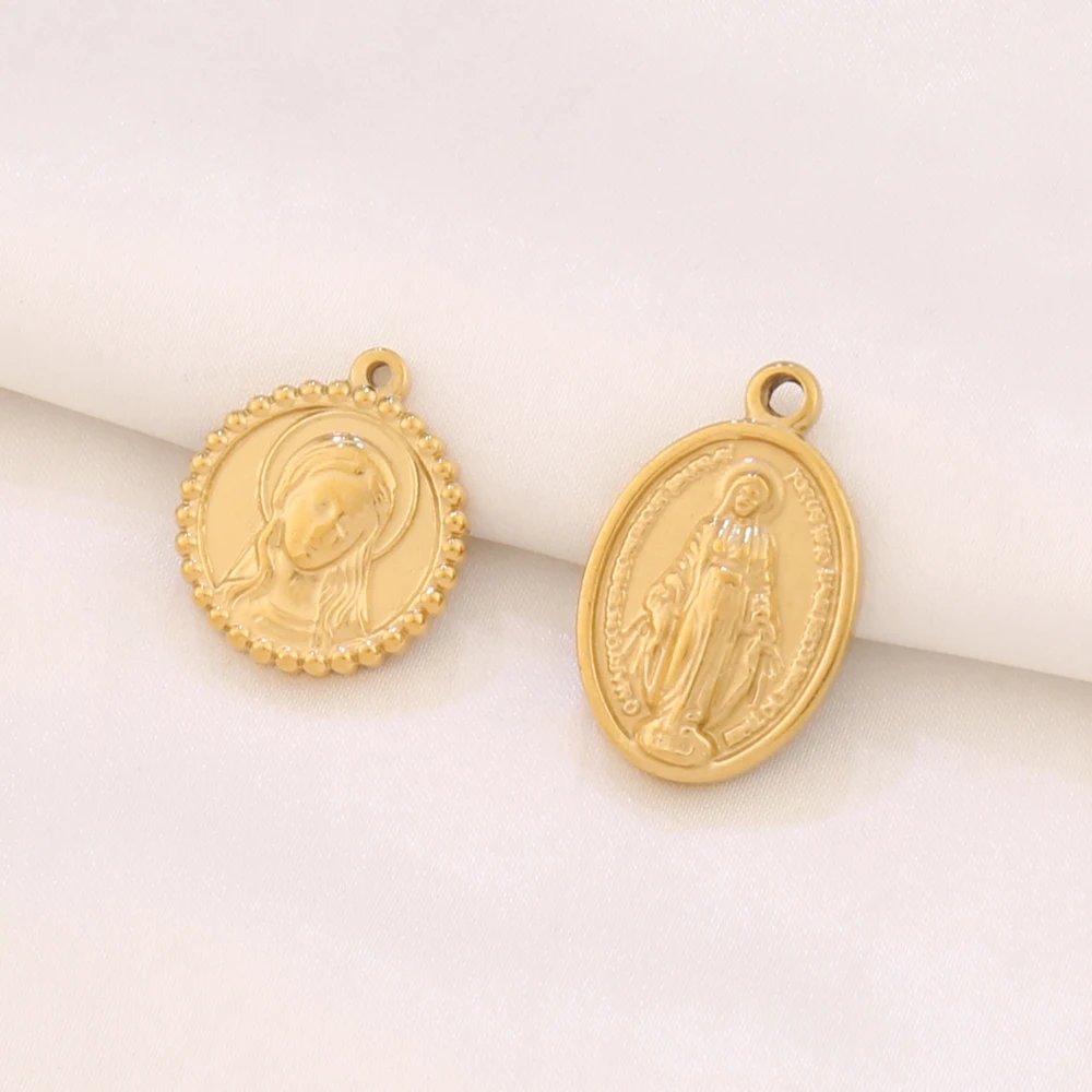 3 uds. De dijes de diosa de la Virgen María Madonna chapados en oro de 18K de acero inoxidable para accesorios de fabricación de joyería DIY