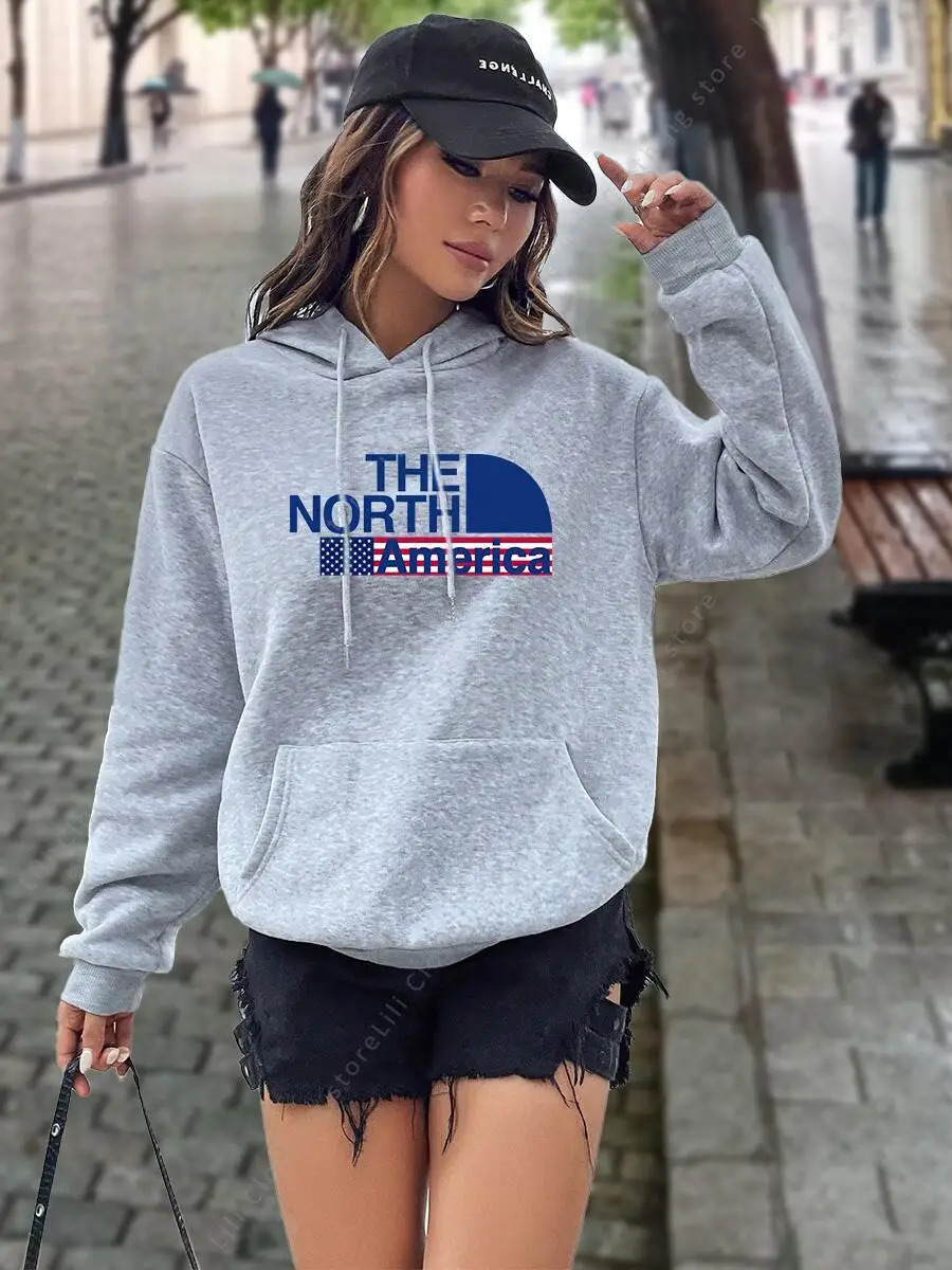 

Худи с принтом «Северная Америка» для женщин, топ, свитшот, эстетичная толстовка с капюшоном, розовая дизайнерская роскошная одежда, женская одежда в стиле y2k