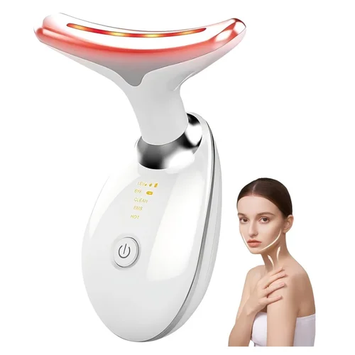 Masajeador de cuello de microcorriente 3 en 1, estiramiento Facial, dispositivo para apretar el contorno de la cara y líneas suaves, instrumento de belleza con luz LED de 3 colores
