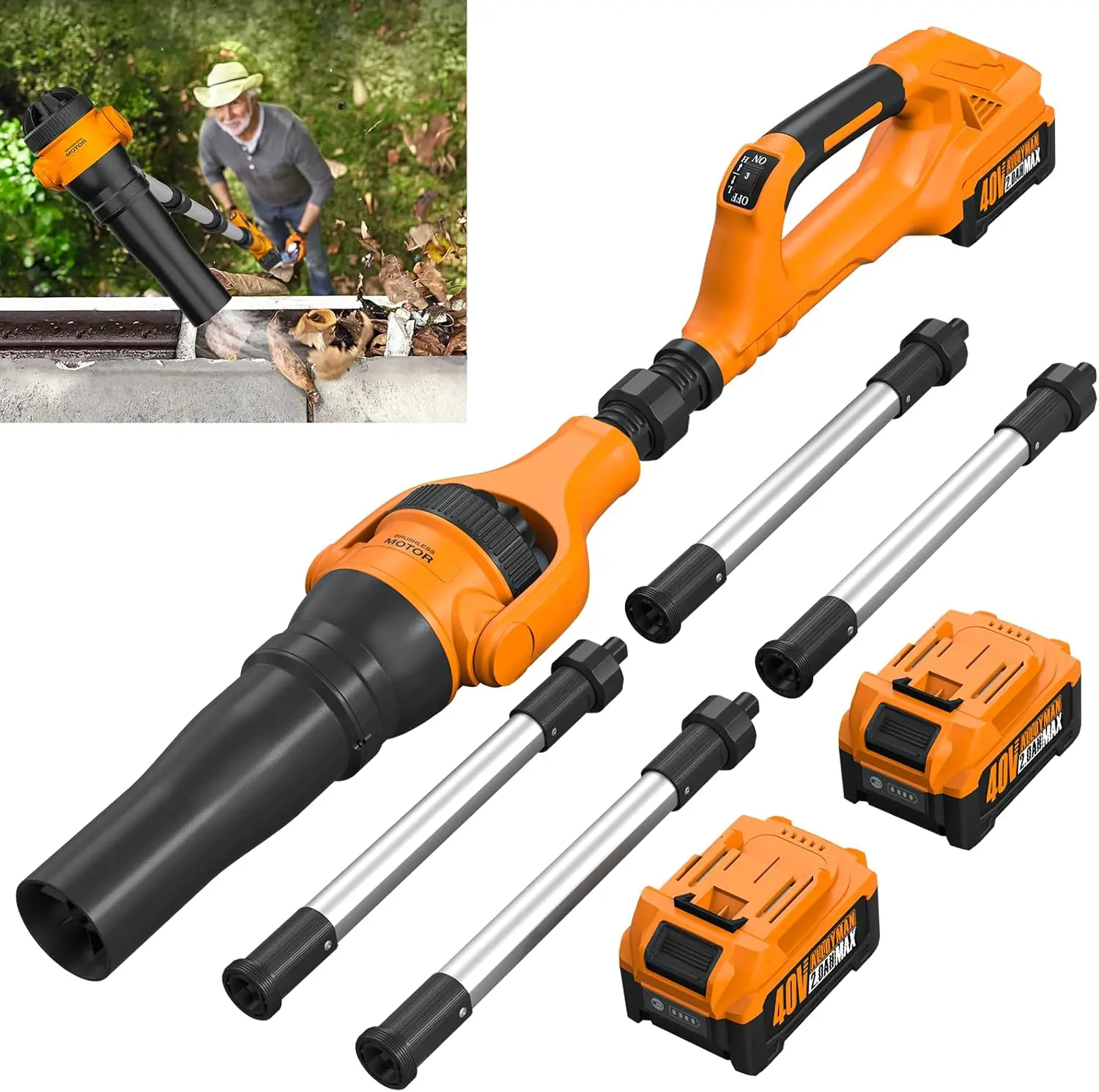 

Cordless Leaf Blower with Extension Pole for Safe Gutter Cleaning, 580CFM/180MPH, 2 Batteries Included