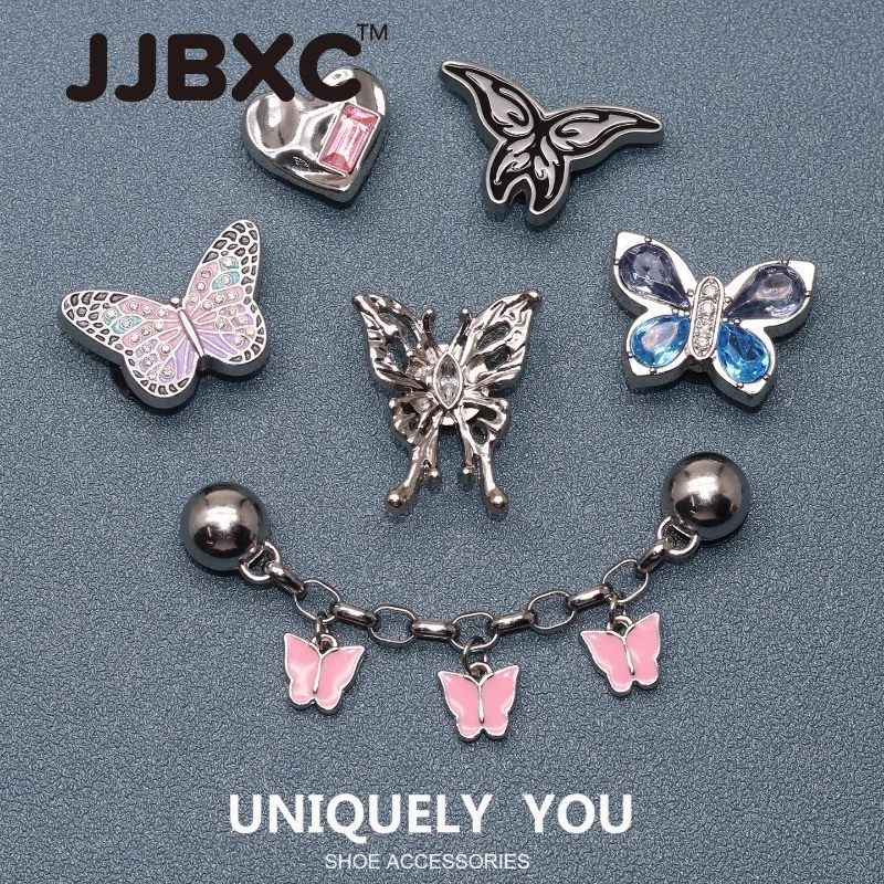 JJBXC CHARM Metal Shoe Buckle cross Shoe Accessories Silver Metal Butterfly Chain DIY Fashion Shoe Accessories