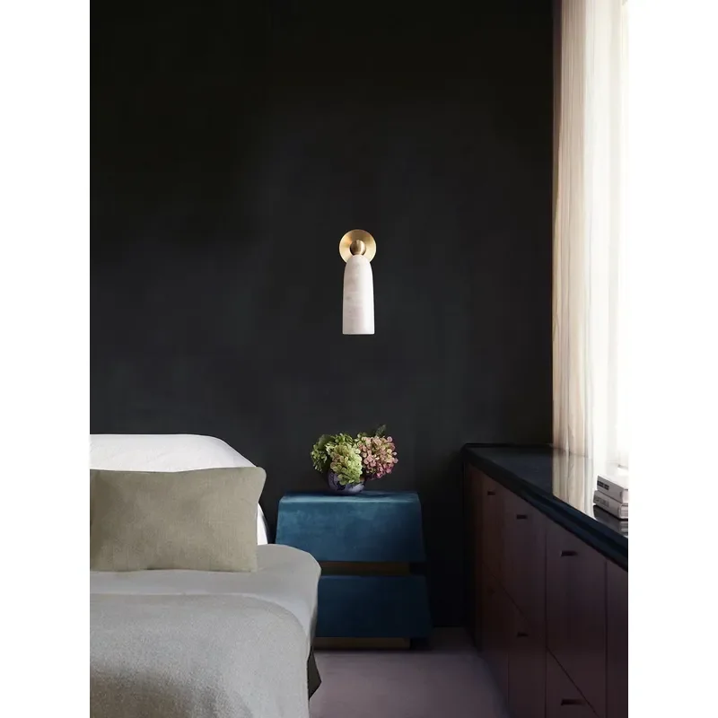Nordic Copper Spanish Alabaster Wall Lamp Modern Minimalist Living Room Bedroom Corridor Wall Home