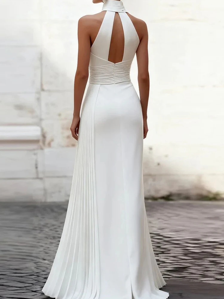 Women Sleeveless Elegant Solid Maxi Dress Summer Stand Collar Slim Fit Chic Patchwork Holiday Ladies Party Dress Streetwear 2026