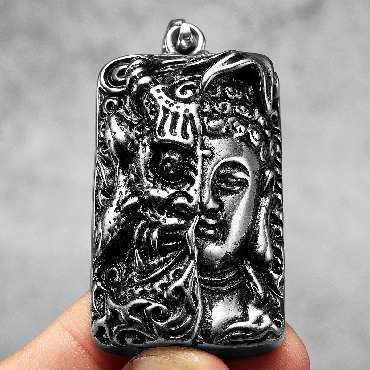 Buddhism Half Devil Half Buddha Amulet Men Necklaces Stainless Steel Pendant Chain Women Jewelry Cool Accessories Gift Wholesale