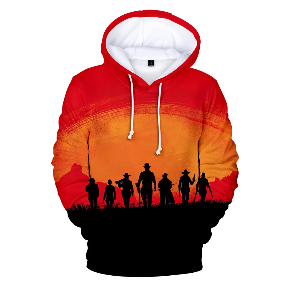 

Fashion Vintage Men's Long Sleeve Hoodies Autumn Daily Casual Breathable Hooded Pullover 3D Print Red Sun Horse Graphic Clothing