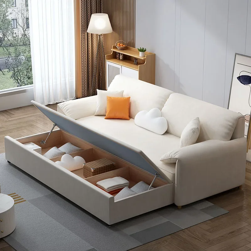 

Folding sofa bed dual-purpose small apartment living room multi-functional modern simple solid wood storage sitting and lying