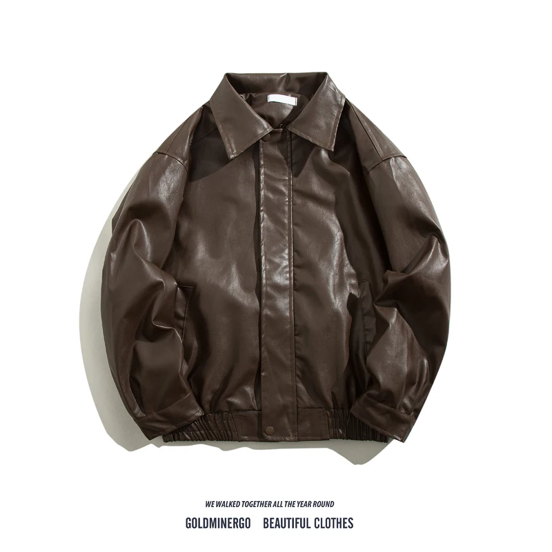 

Мужская куртка из искусственной кожи Pure Color, повседневная, свободного кроя, в стиле ретро, байкерская, на молнии, с отложным воротником, модная осенняя куртка