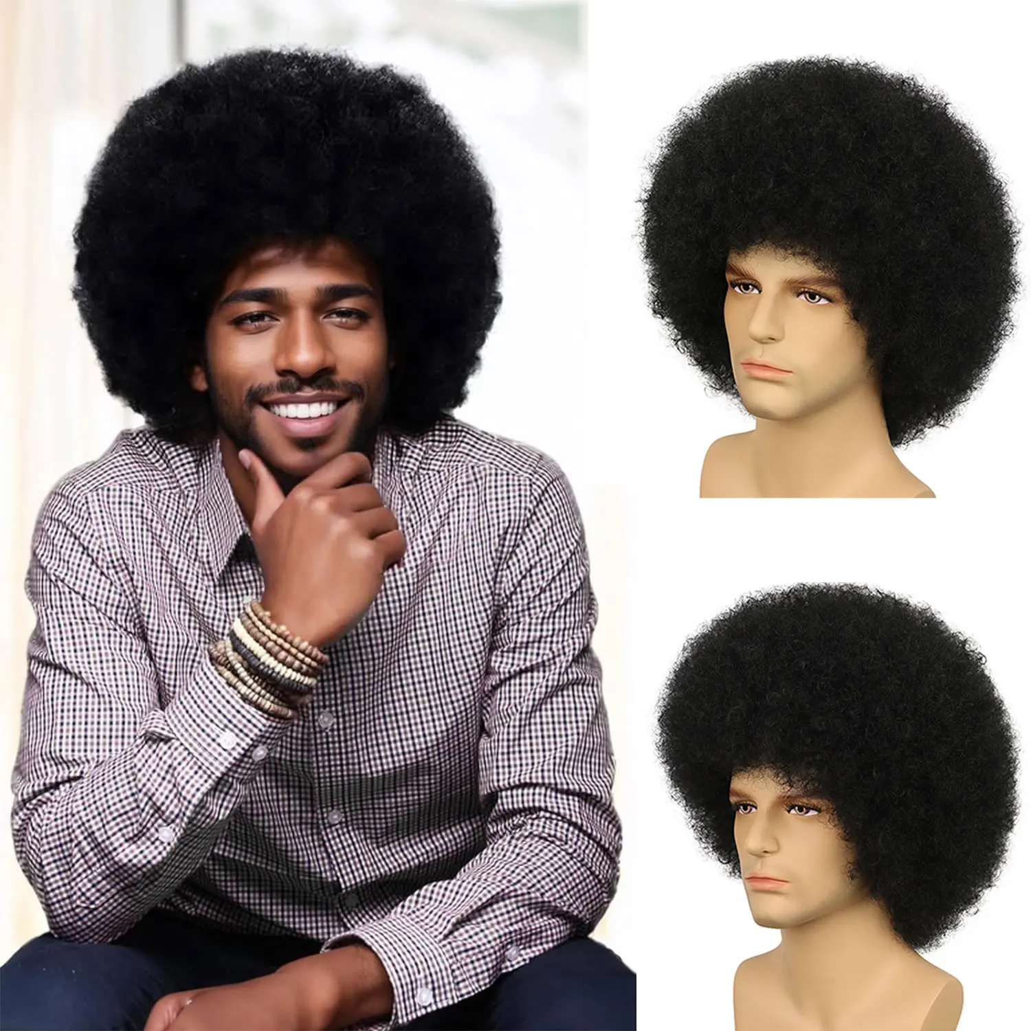 

Synthetic 70s Rock Disco Afro Wigs for Men Women Wig fluffy Short Afro Curly Halloween Hippie Daily Party