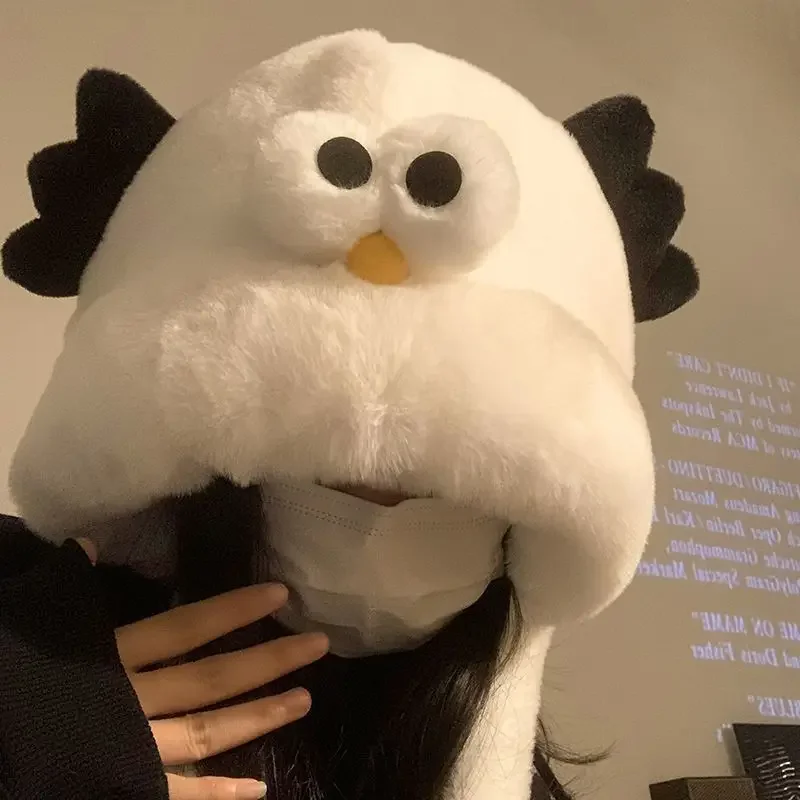 Nova moda bonito estereoscópico olhos criativo frango brinquedo de pelúcia chapéu inverno quente chapéu de pelúcia web vermelho chapéu de pelúcia presente pintinho feio