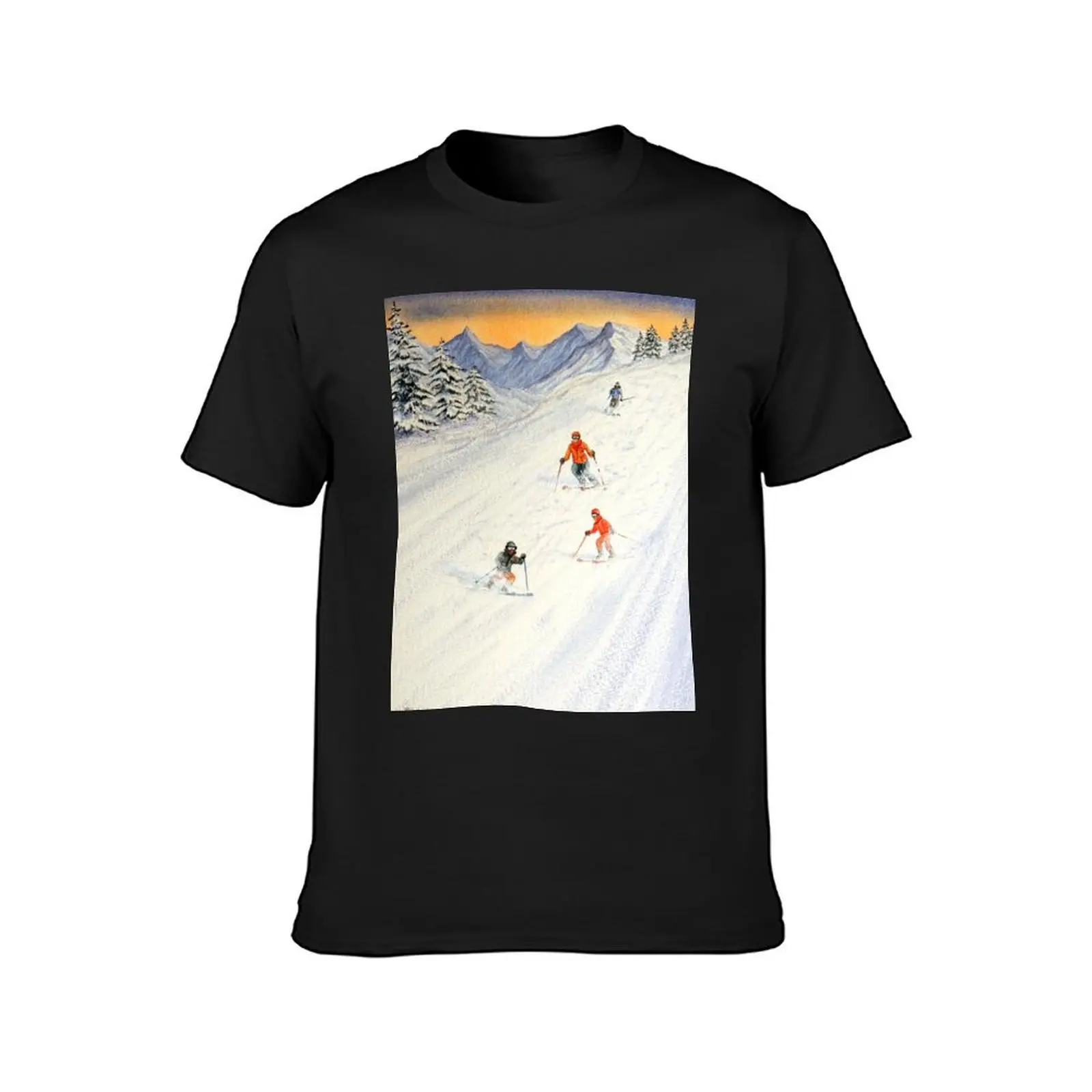 Skiing Family On The Slopes T-Shirt graphics Short sleeve tee oversizeds Men's t-shirts