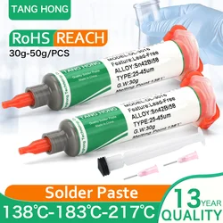 TANGHONG Low Medium High Temperature Lead-Free Syringe Solder Paste Sn42bi58 SMD Led Iphone Repair Soldering Welding Paste 138℃