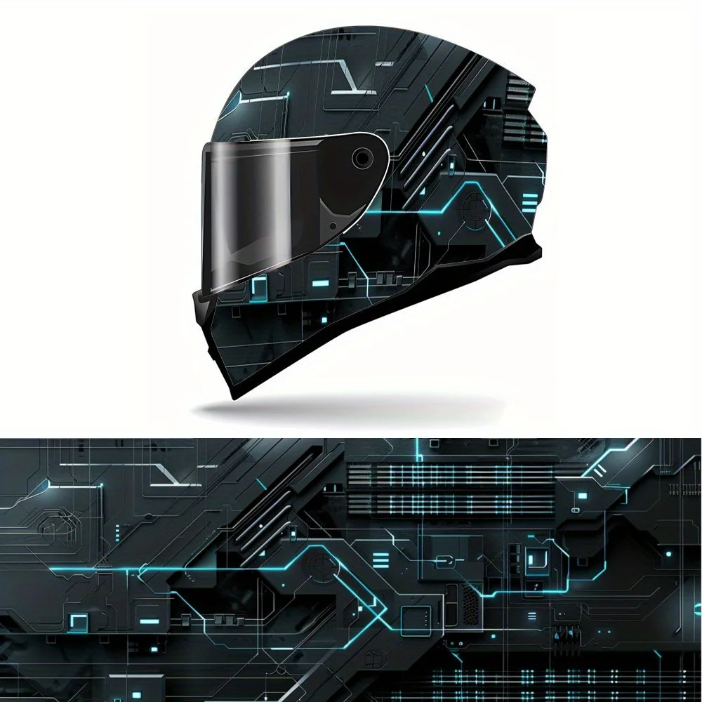 

Cyber Tech Style Futuristic PVC Motorcycle Helmet Vinyl Wrap, Self-Adhesive Waterproof Sticker, Anti-Scratch Decorative Film for
