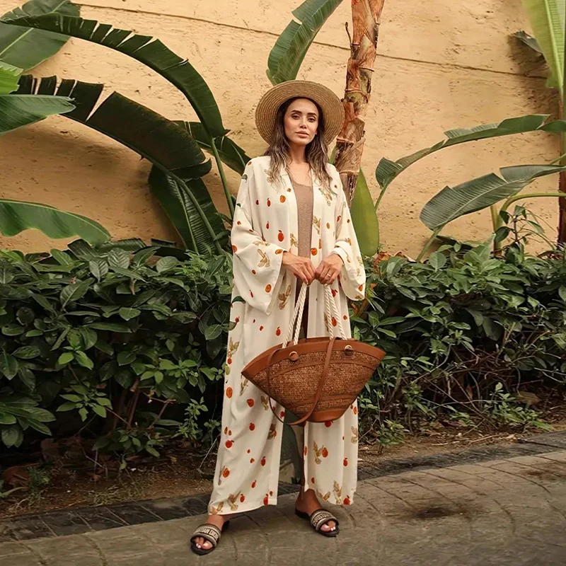 Cárdigan tipo kimono de longitud media, holgado, Retro europeo y americano, para verano, playa, protección solar, Bikini, traje de baño, abrigo fino, albornoz de otoño