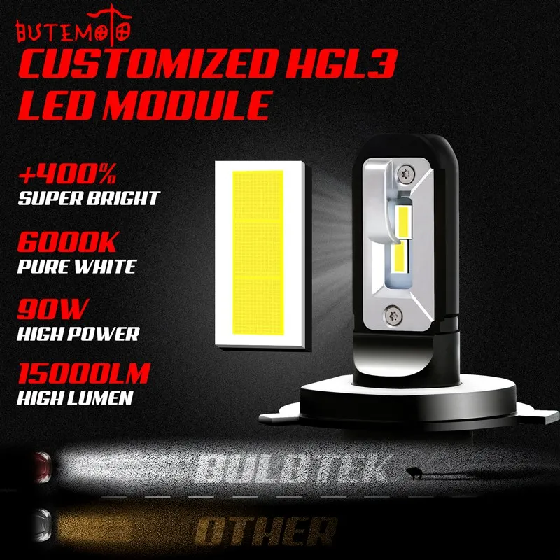 BUTEMOTO Fan Turbo Auto LED Headlight 90W 15000LM H1 H3 H7 H11 H16 360 CSP Lighting 9005 HB3 9006 HB4 9012 HIR2 5202 Car Light