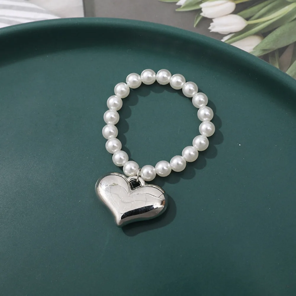 Artigianato Giocattolo per cani Collana a cuore Elastico 6/8mm Bambola per cani Collari di perle Argento Moda Bambole BJD Mini catena di perle Bambole BJD