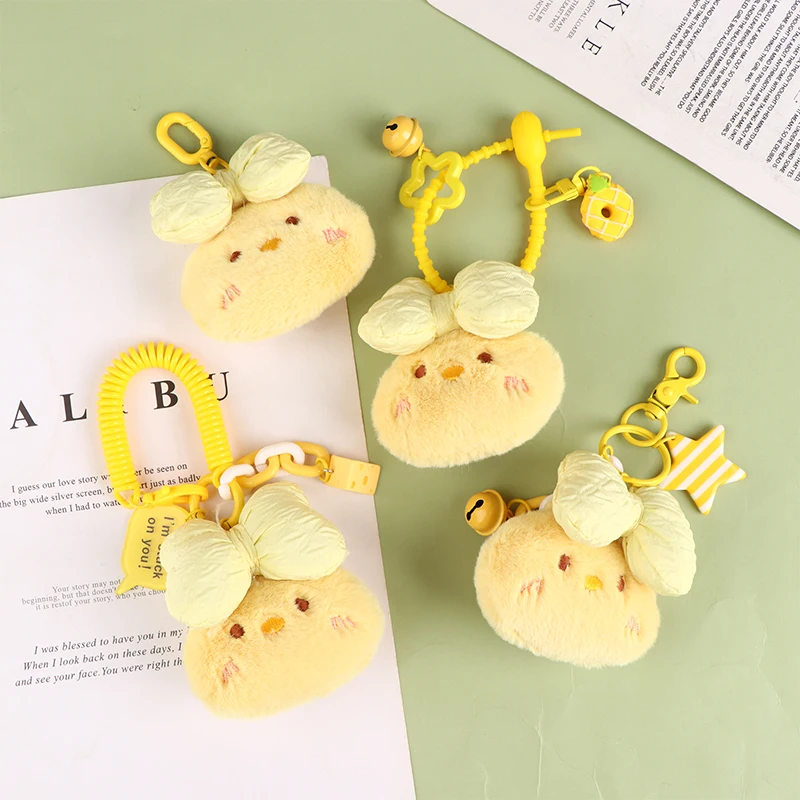 Cartoon Bow Tie Chick Key Chain Cute Plush Doll Pendant Car Key Ring Backpack Charms Bag Decor Accessories